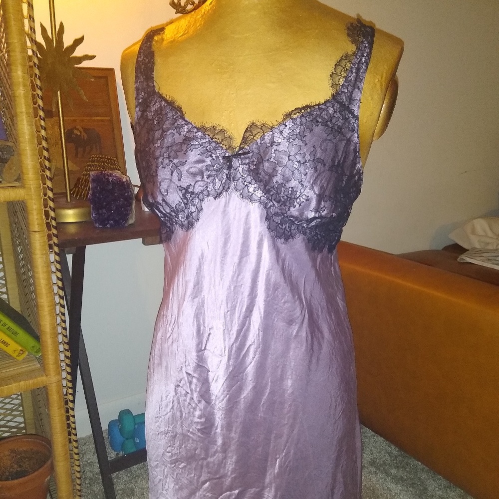 Vintage lilac 100% silk knee length slip